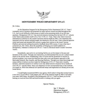 SWAT Commander Letter Of Recommendation